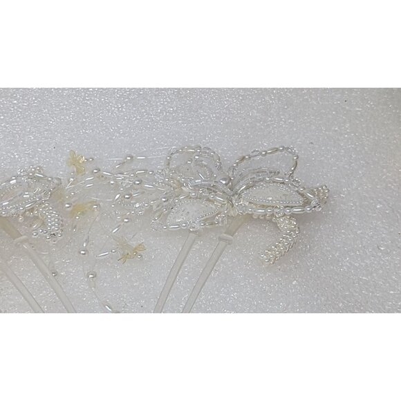 Bridal Hair Combs With Beaded Floral Design & Pearls Set of 2 - Picture 3 of 4